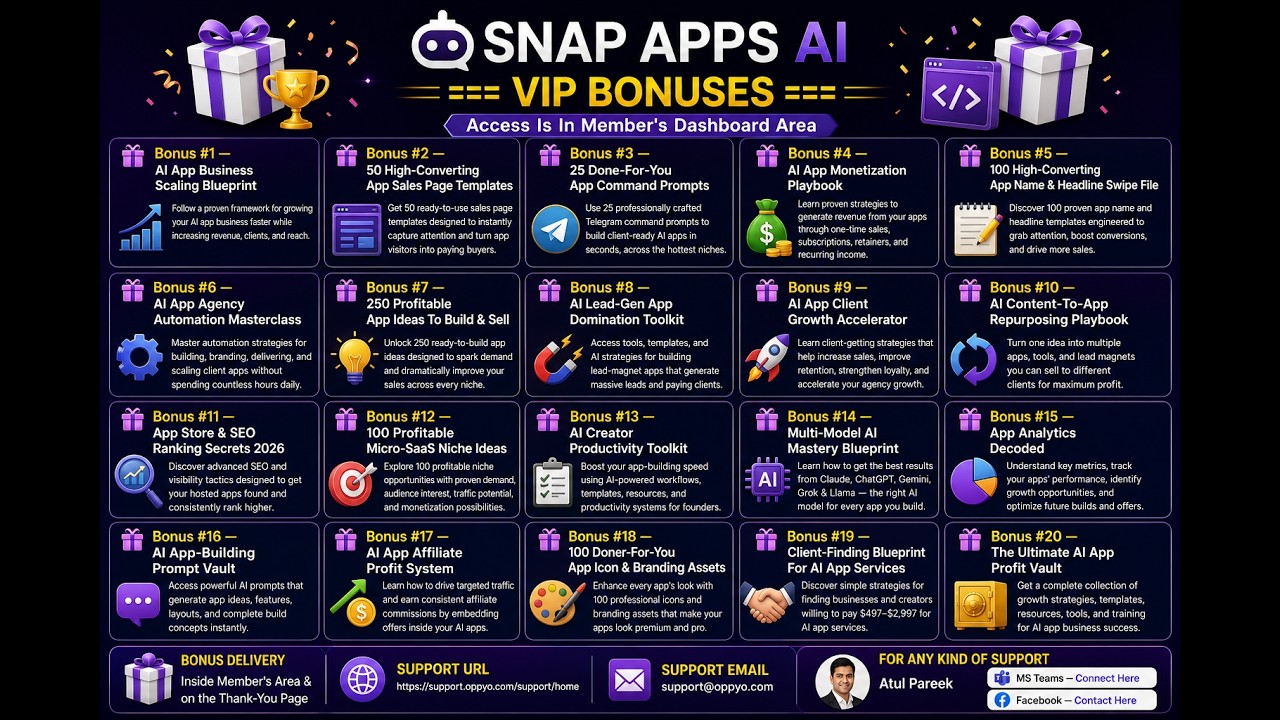 Snap Apps AI Bonuses – Unlock 20 EXCLUSIVE Bonuses Worth $11,000 (Full List Inside)