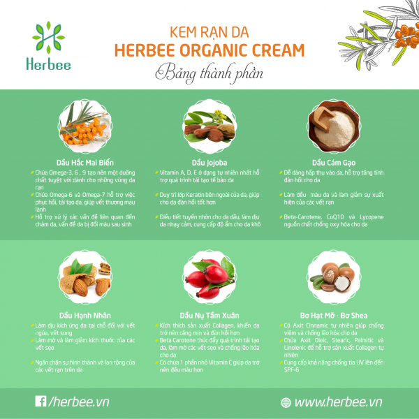 Bảng Thành Phần Kem Trị Rạn Da Herbee